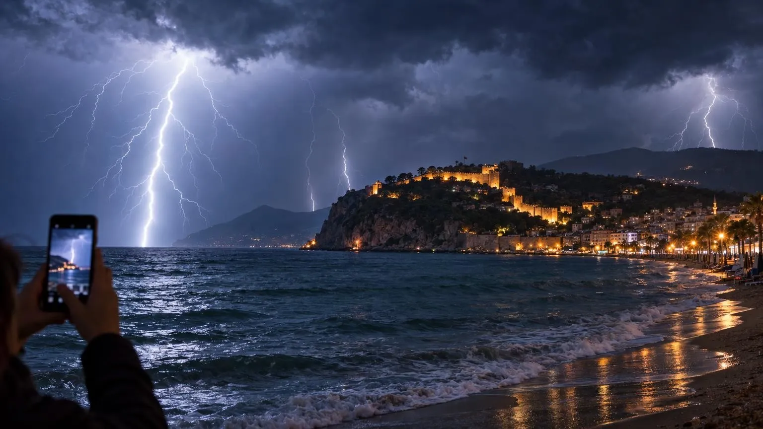Alanya’da gök gürültülü sağanak: Yağışlar aralıklarla sürecek — Yapay zekâ ile oluşturulmuş temsili görsel