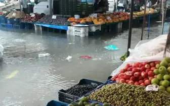 Mahmutlar Saturday Market was left under water following a downpour