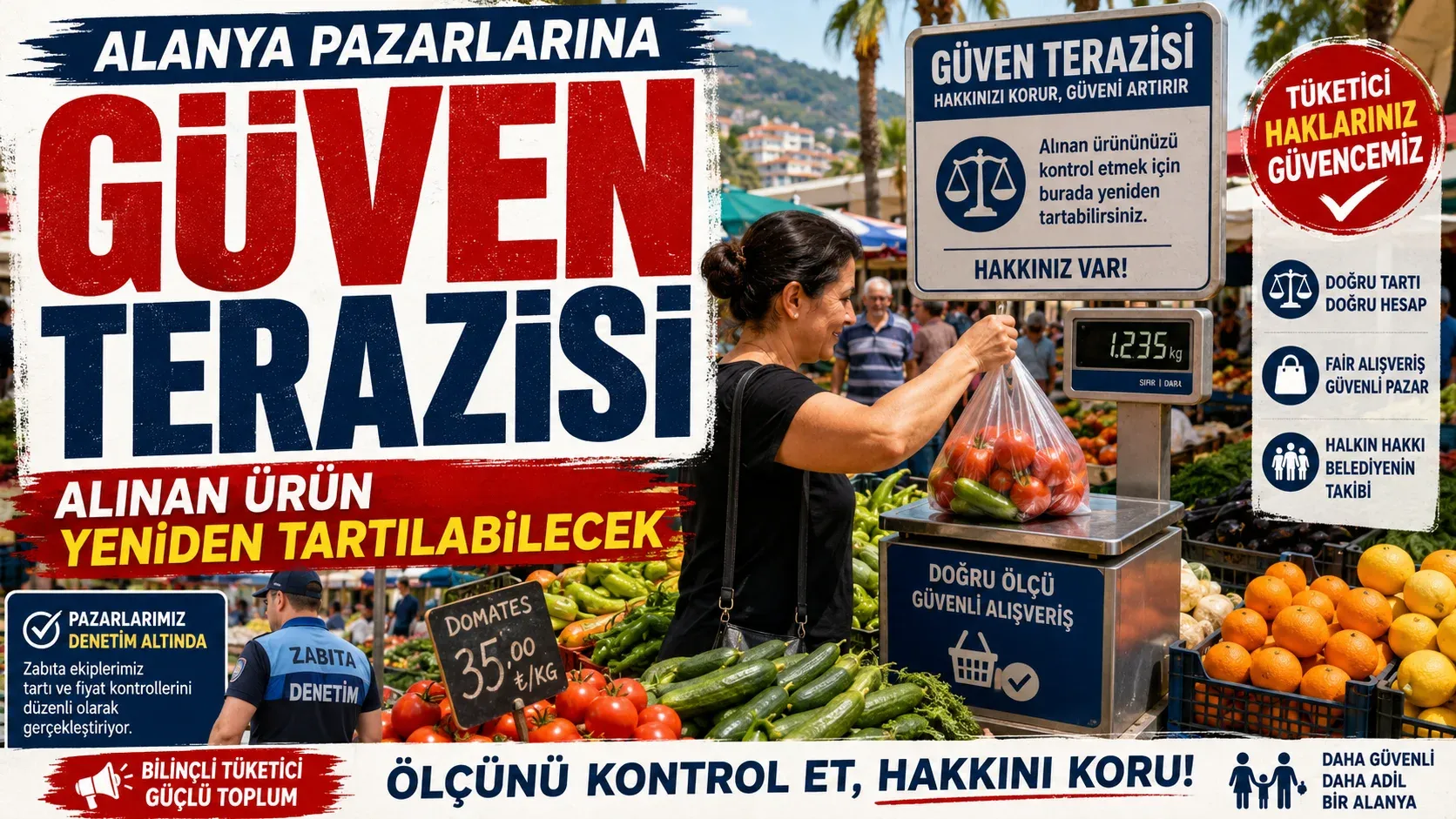 Alanya pazarlarına “güven terazisi”: Alınan ürün yeniden tartılabilecek