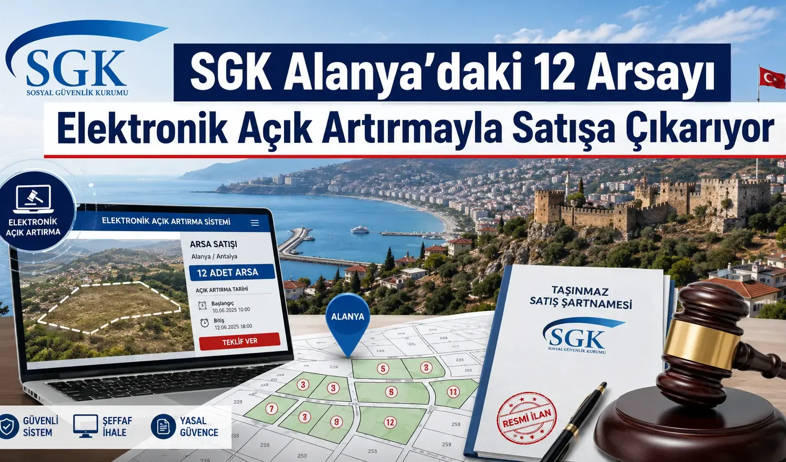SGK Alanya’da 12 arsayı satışa çıkarıyor