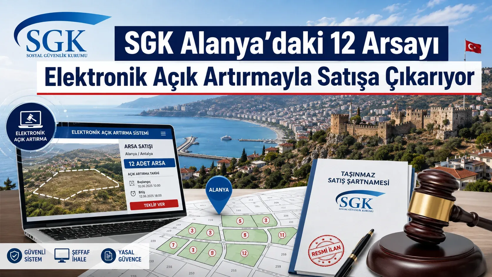 SGK Alanya’da 12 arsayı satışa çıkarıyor