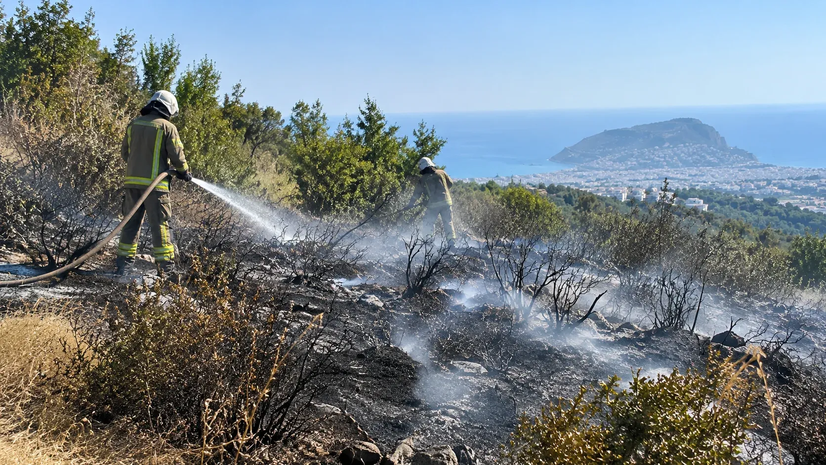 Alanya Bektaş’ta çalılık yangını: 1 dönüm alan zarar gördü
