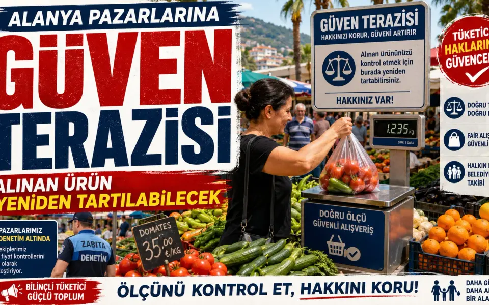 Alanya pazarlarına “güven terazisi”: Alınan ürün yeniden tartılabilecek