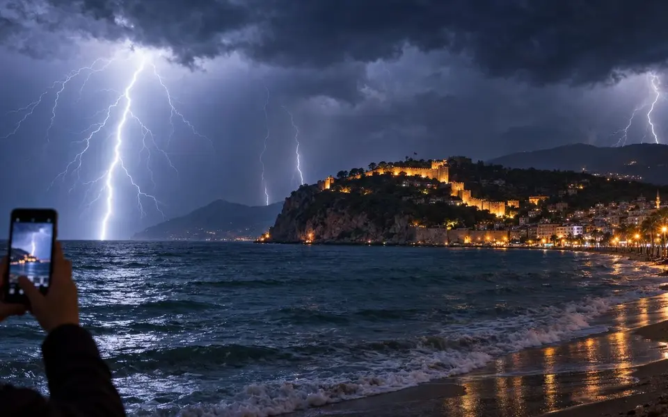 Alanya’da gök gürültülü sağanak: Yağışlar aralıklarla sürecek — Yapay zekâ ile oluşturulmuş temsili görsel