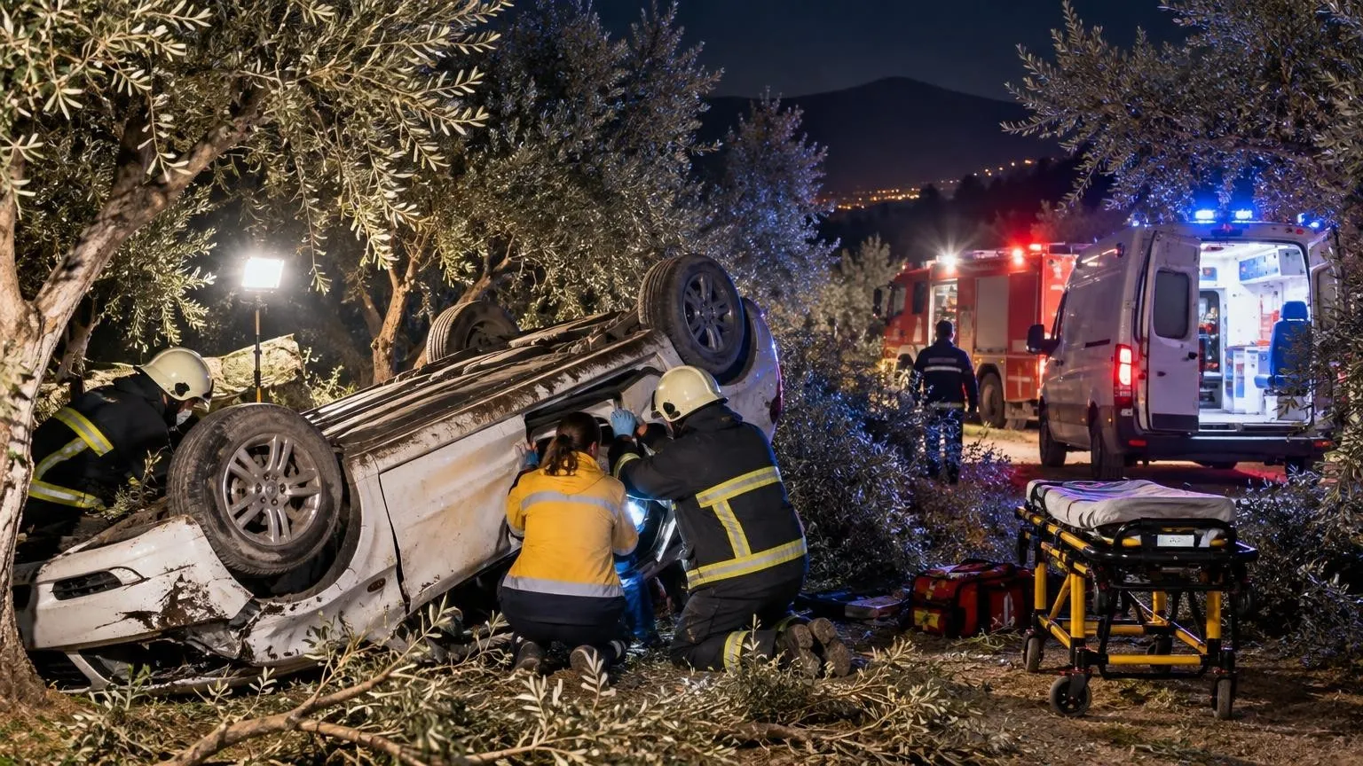 Döşemealtı'nda zeytin bahçesine uçan otomobilin sürücüsü yaralandı — Yapay zekâ ile oluşturulmuş temsili görsel