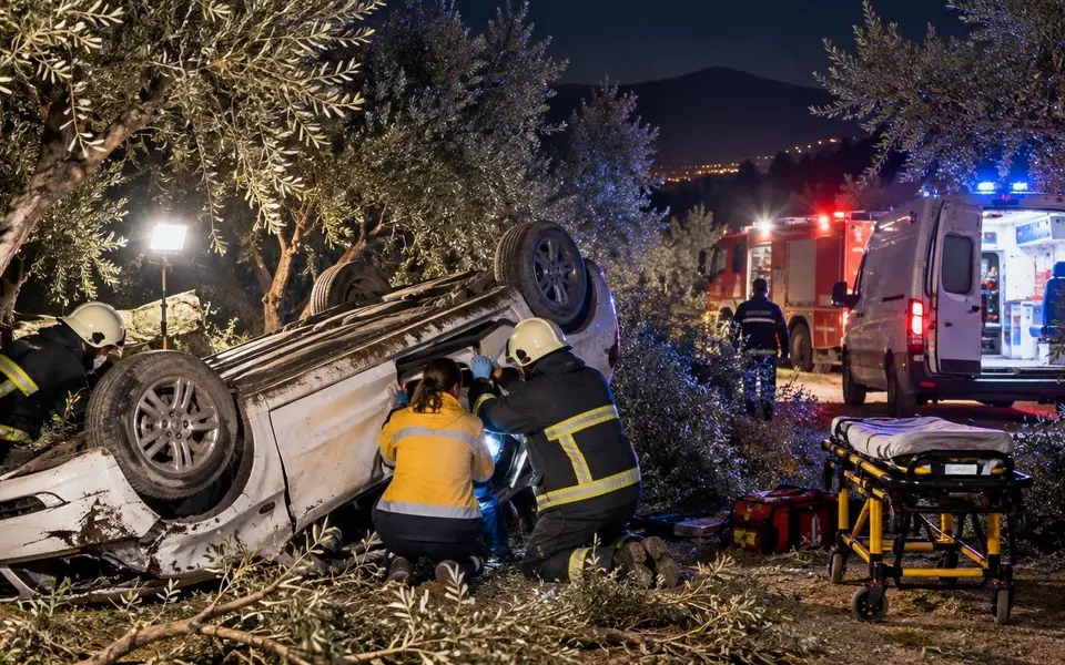 Döşemealtı'nda zeytin bahçesine uçan otomobilin sürücüsü yaralandı — Yapay zekâ ile oluşturulmuş temsili görsel