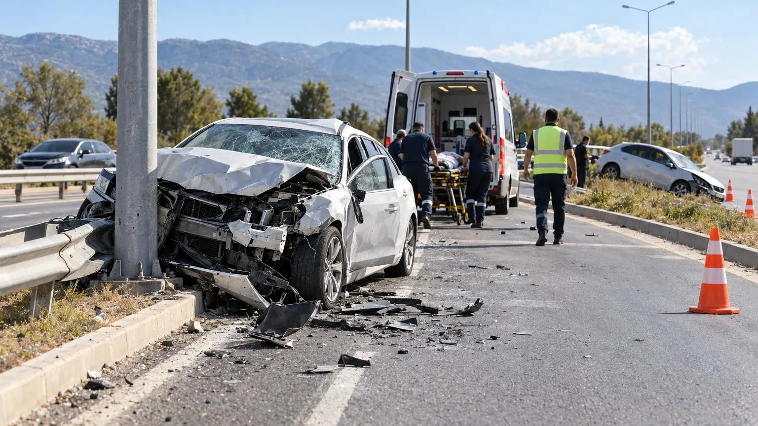 Elmalı’dan düğüne giden ailenin aracı kaza yaptı: 1 ölü, 4 yaralı — Yapay zekâ ile oluşturulmuş temsili görsel