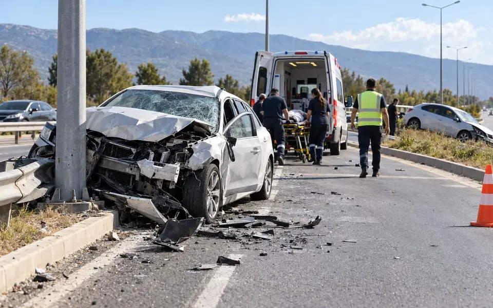 Elmalı’dan düğüne giden ailenin aracı kaza yaptı: 1 ölü, 4 yaralı — Yapay zekâ ile oluşturulmuş temsili görsel