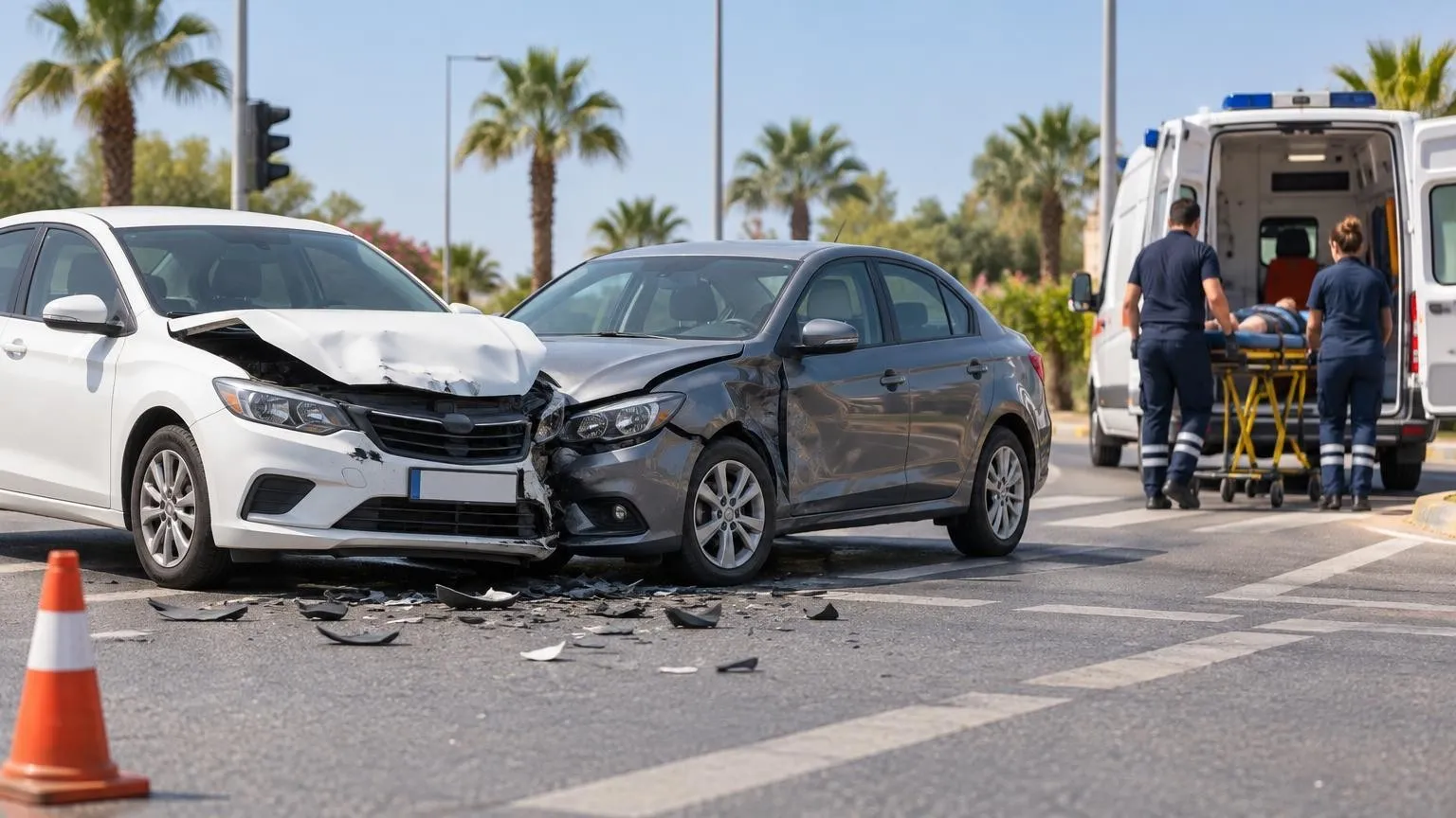 Manavgat Çolaklı’da iki otomobil çarpıştı: 3 yaralı hastaneye kaldırıldı — Yapay zekâ ile oluşturulmuş temsili görsel