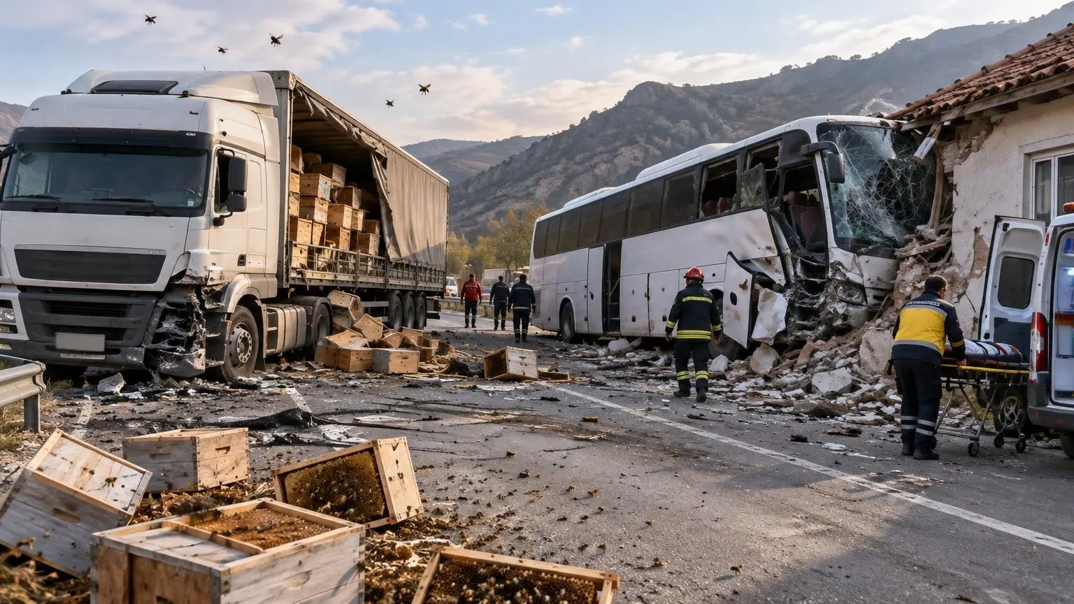Antalya'dan hareket eden otobüs Şırnak'ta tırla çarpıştı: 1 ölü, 14 yaralı — Yapay zekâ ile oluşturulmuş temsili görsel