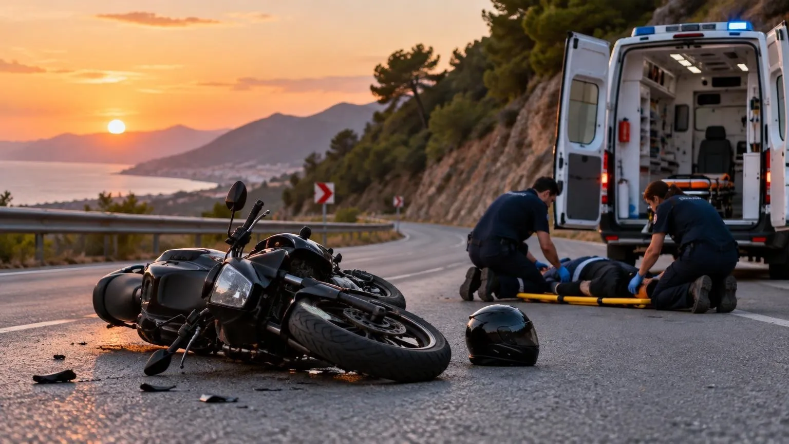 Alanya Sapadere’de motosikletten savrulan yolcu hastaneye kaldırıldı — Yapay zekâ ile oluşturulmuş temsili görsel
