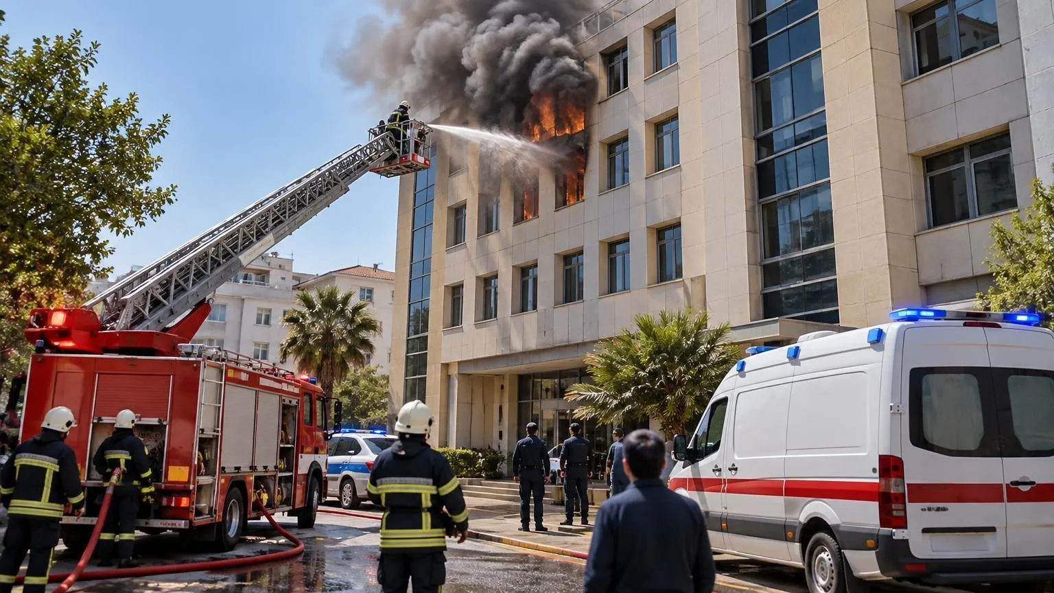 Antalya’da kültür merkezinin beşinci katındaki yangın söndürüldü — Yapay zekâ ile oluşturulmuş temsili görsel
