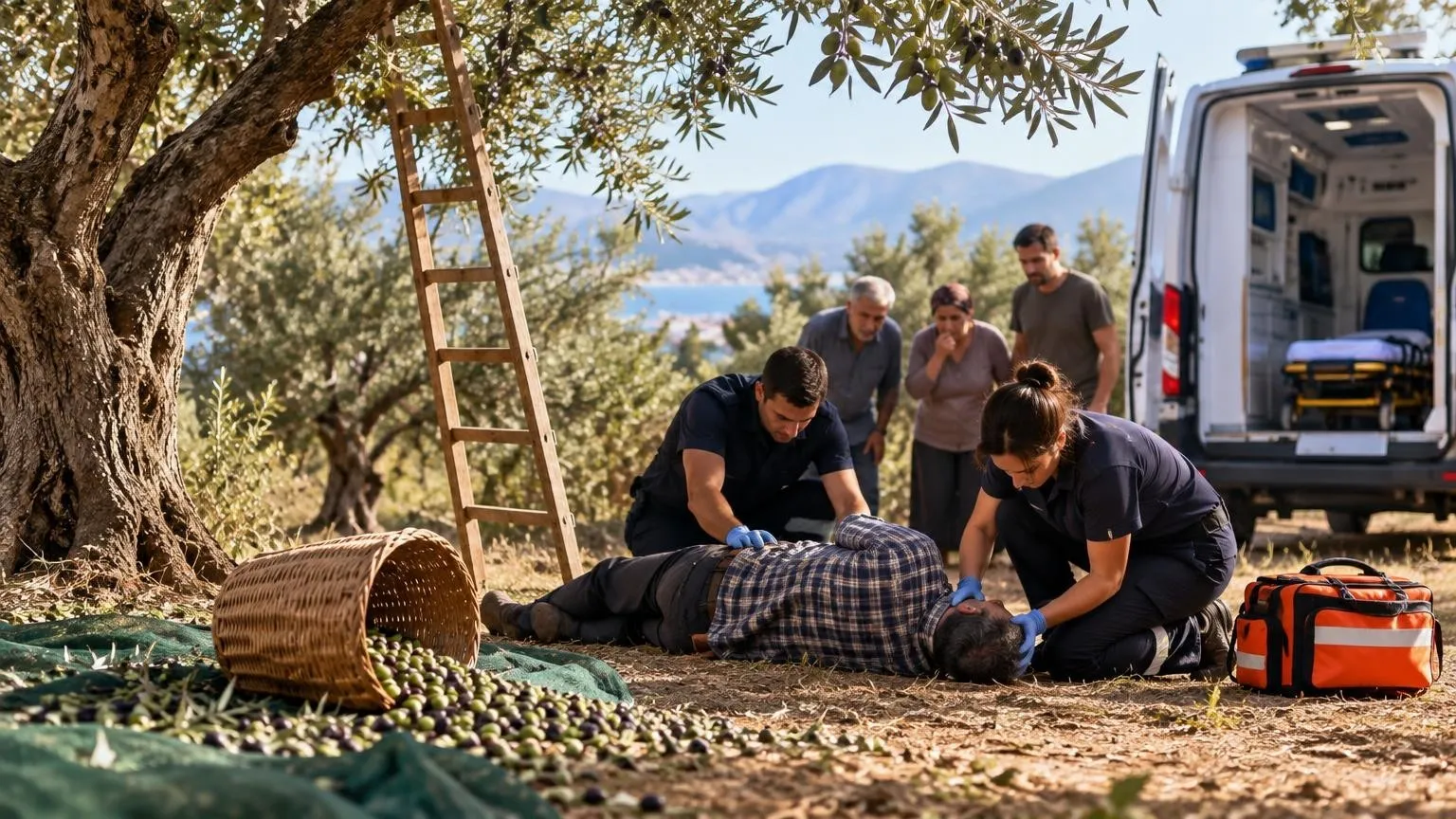 Alanya'da zeytin toplarken ağaçtan düşen A.A. hastanede tedaviye alındı — Yapay zekâ ile oluşturulmuş temsili görsel